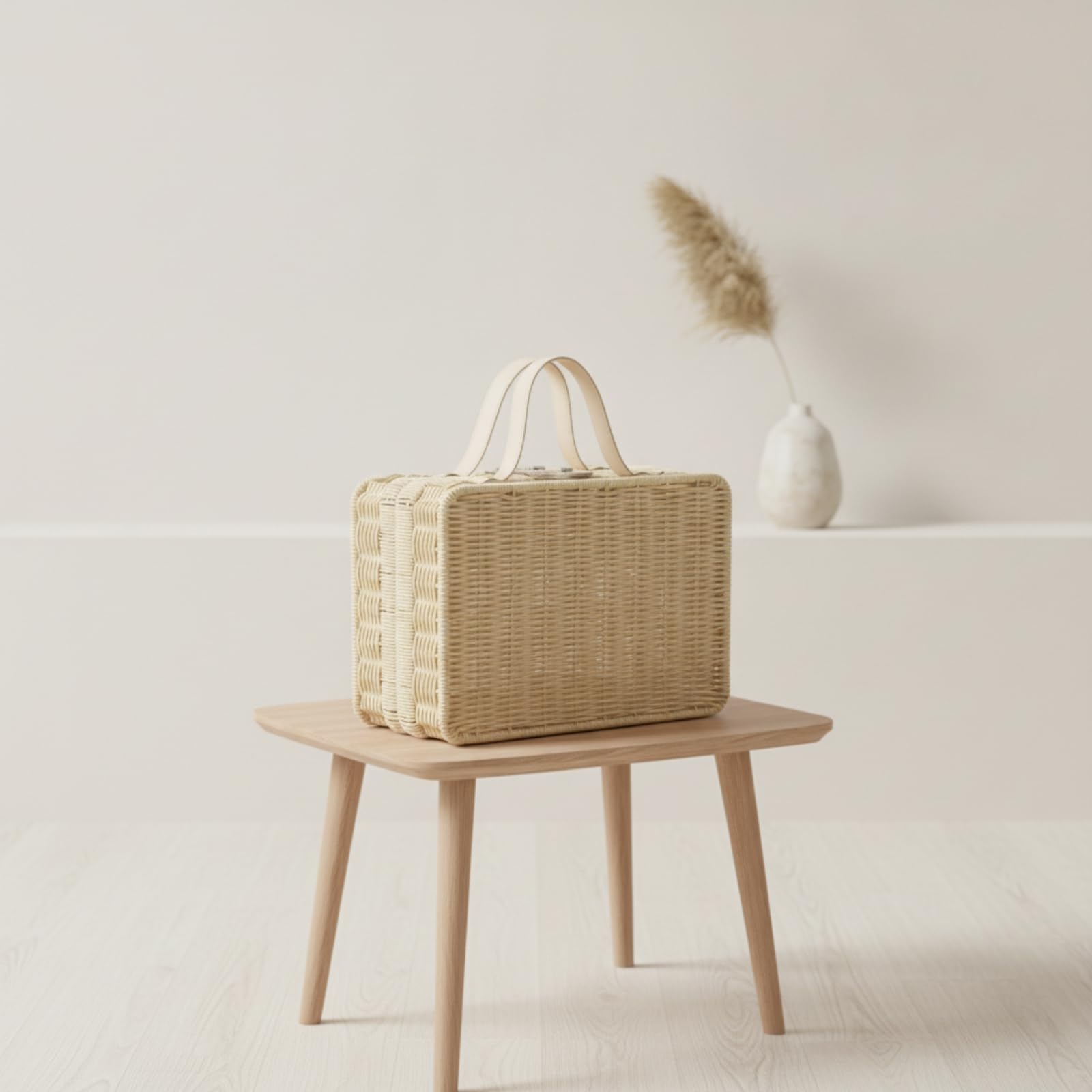 Estuche Tejido Ratán Sintético Ligero Cesta Rectangular Mimbre Sintético Estuche con para Picnic, Organización l Hogar