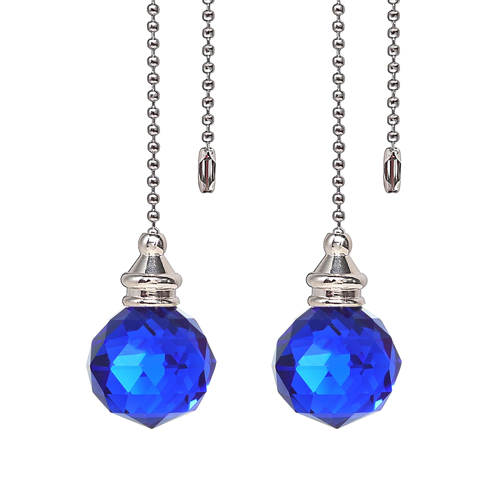 2PCS Blue Crystal Fan Pull Chain Ceiling Pull Chain Crystal Prism Ball 30mm Extension with Connector for Ceiling Light Fan