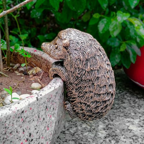 Hedgehog Pot Buddy Decorative Plant Hanger Flower Hugger Decorations for Plants Potted Accessories Huggers Planters –Collection Miniature Fairy Garden and Terrarium Vase Mini Figure Antique Bronze
