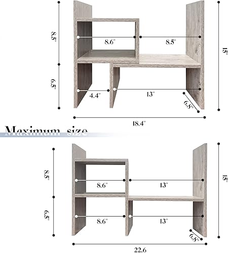 Miniatura 3 de Organizador de estantería de escritorio ajustable de madera, estante de almacenamiento de escritorio para mostrador, estante de almacenamiento de