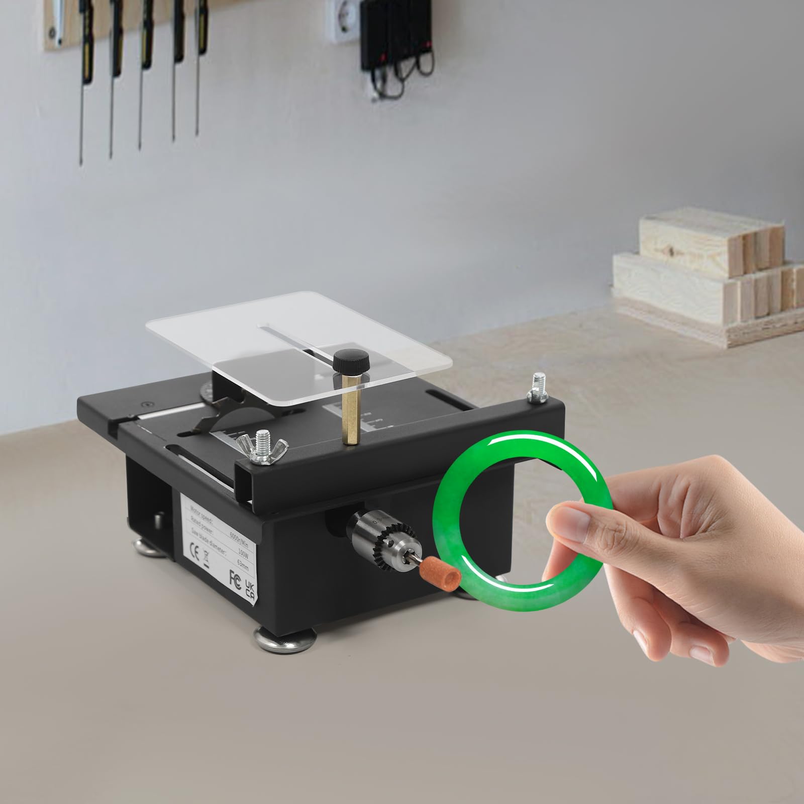 Mini sierra circular de mesa, 100 W, portátil, minisierra de mesa de precisión, DIY en miniatura, 7 velocidades ajustables con 8 cuchillas, pequeña sierra de mesa para manualidades, madera hecha a