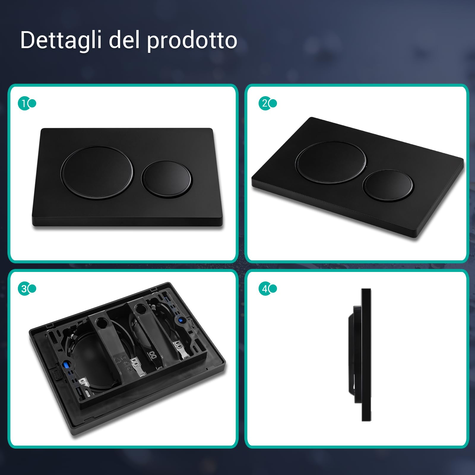 Empyreal piastra di Ricambio per Pannello Frontale del Cassetta del WC, con Set di Aste di Scarico e Telaio di Fissaggio, Per Geberit Sigma 20 Serie 115.882, Doppio Scarico, 1 Pezzo (Nero)
