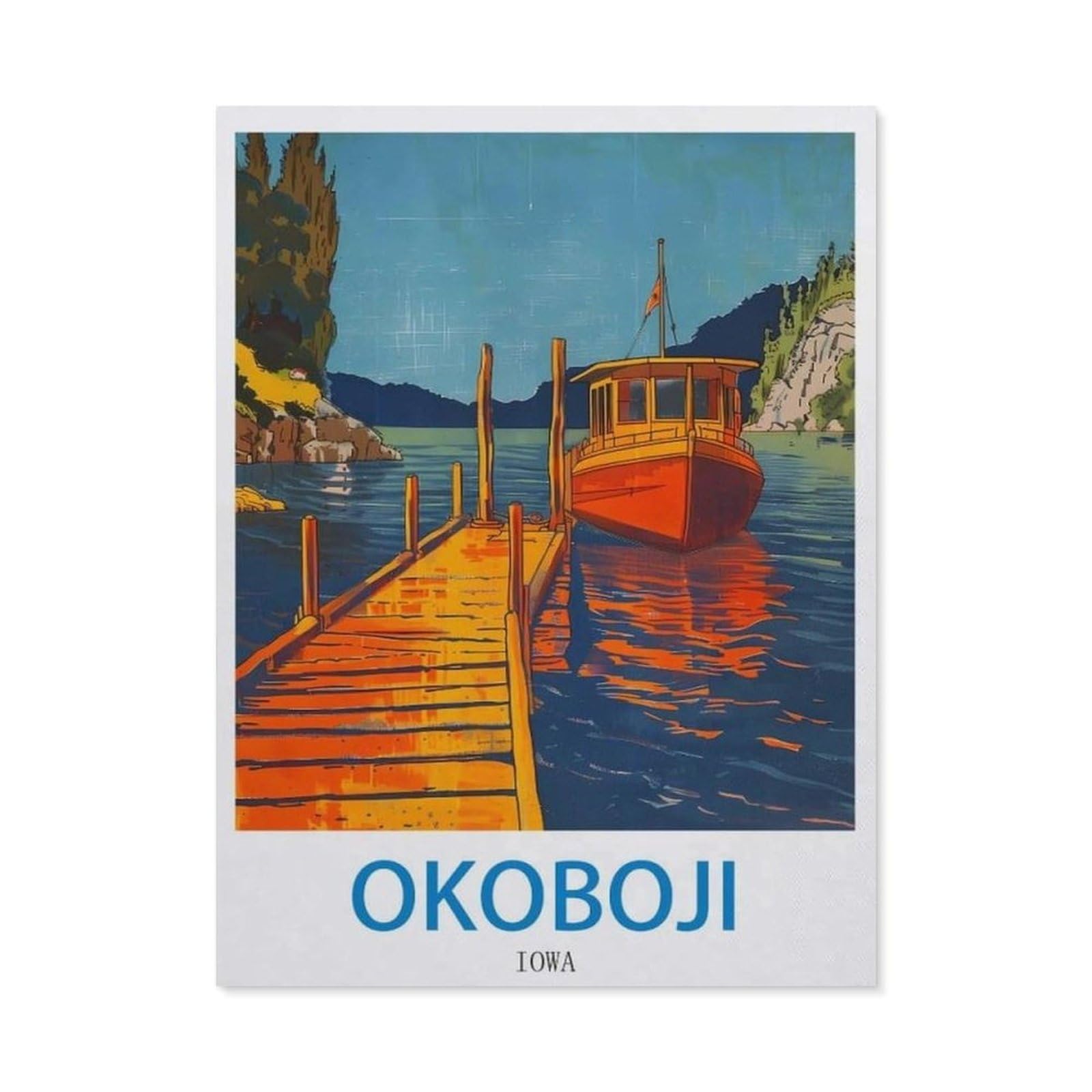 Metal Tin Sign，Okoboji Iowa，Tin Sign Vintage Rustic Decor Cave Coffee Shop Bar Bedroom Home Wall Decor Nostalgic Tin Sign(15x30cm）6x12 inch-EC33