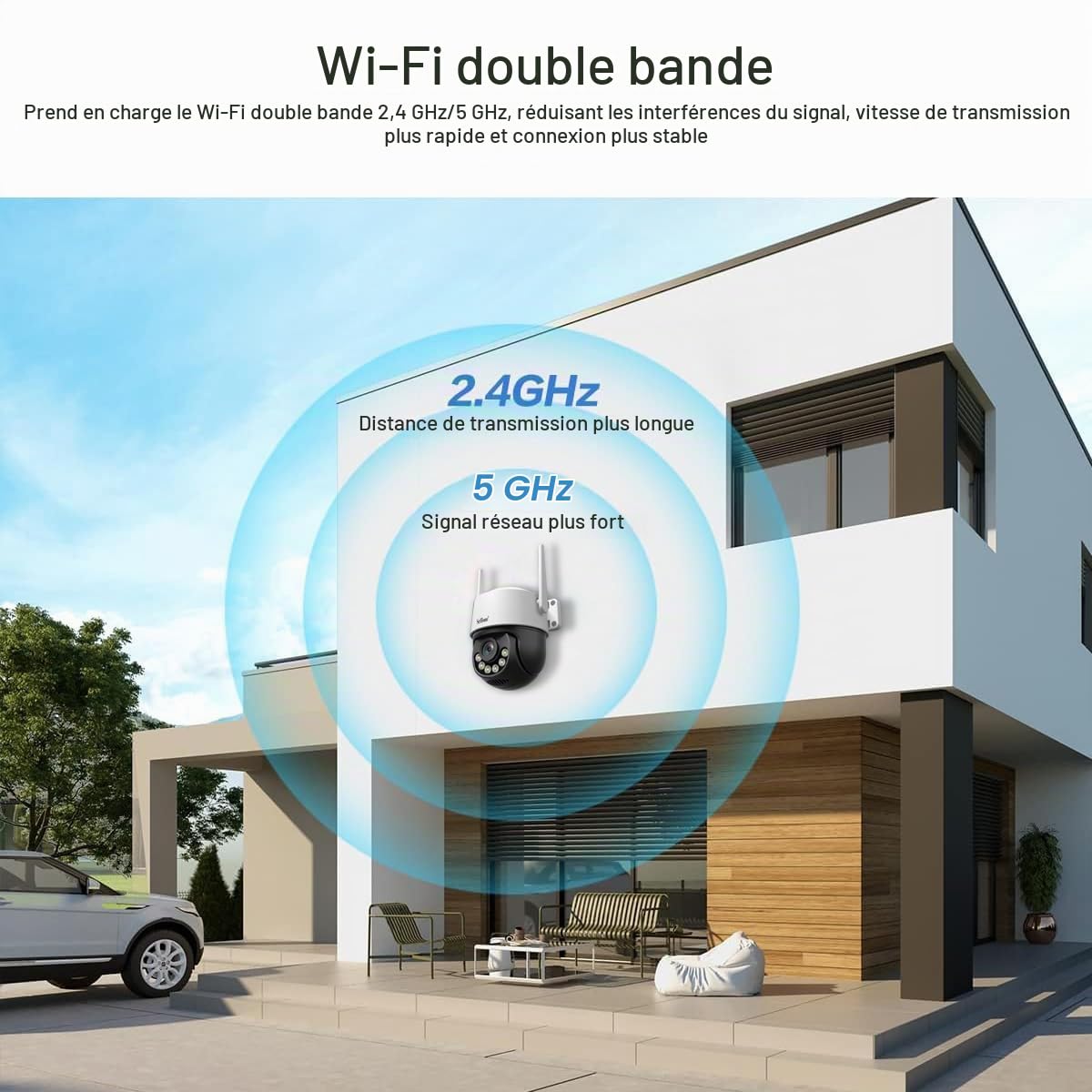 SRIHOME 8MP 2.4/5GHz PTZ caméra de Surveillance WiFi extérieure 3X électronique Zoom Suivi Automatique détection Humaine Audio Vision Nocturne bidirectionnelle