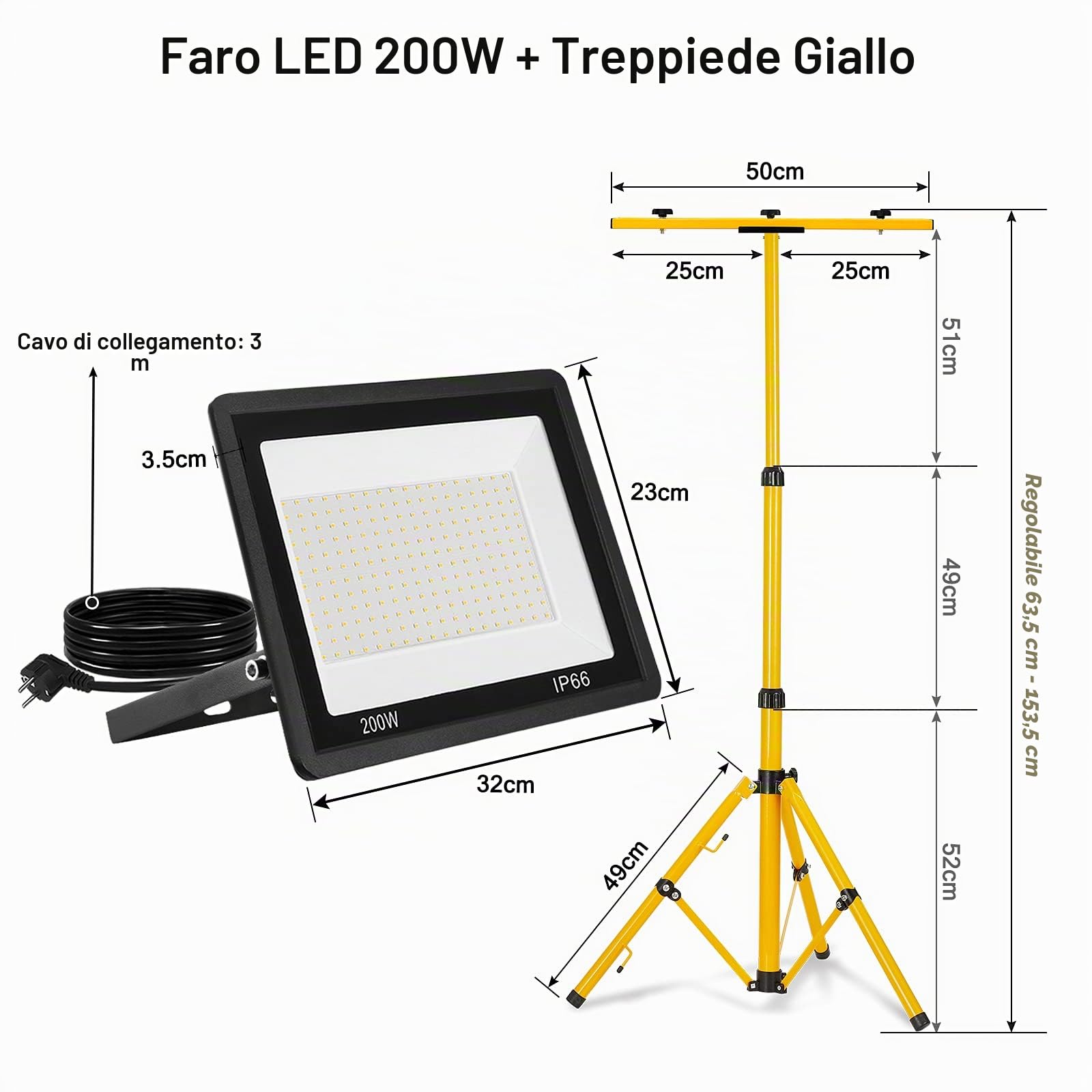 Froadp 2x200W Faretto Cavalletto Telescopico Proiettore, Doppio Faretto LED Faretto Portatile, Costruzione Lampada da Lavoro a LED Portatile Impermeabile, Alloggiamento in Alluminio (Bianco freddo)