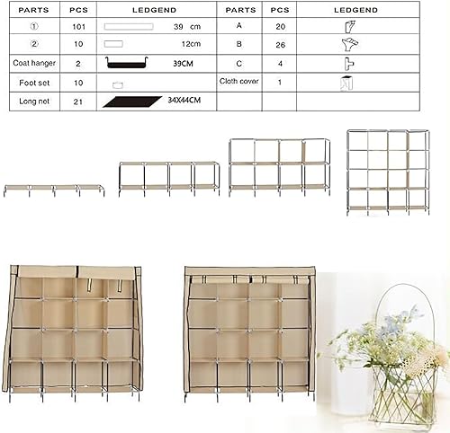 Miniatura 9 de Organizador portátil para armario y armario de almacenamiento, con funda de tela no tejida, 12 estantes, 4 bolsillos laterales, perchero resistente