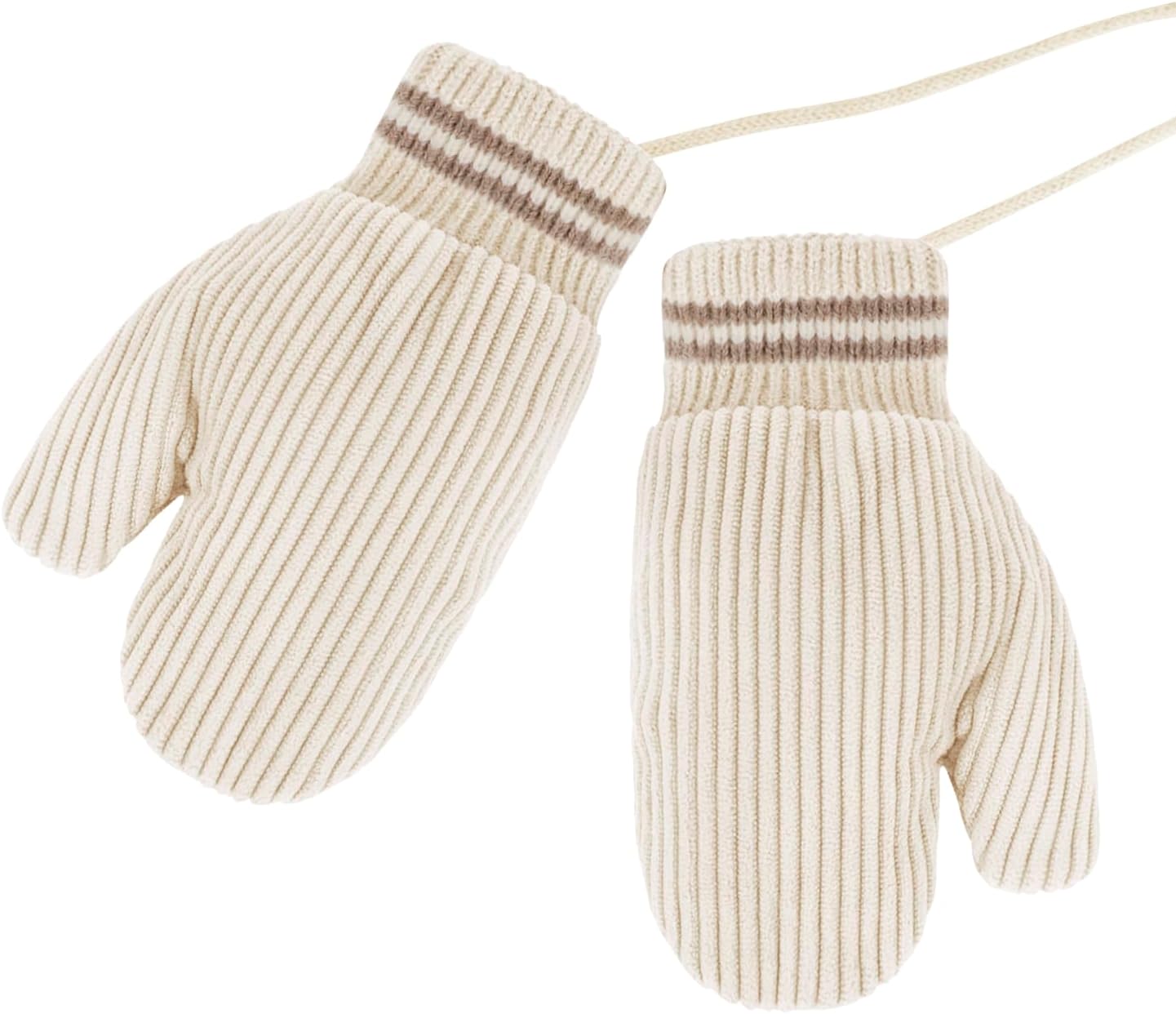 Kids Warm Mittens with String Knitted Winter Cute Full Finger Snow Gloves Infant Baby for Boys Girls Age 1-4
