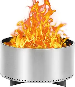 27" Smokeless Fire Pit with Air Switch, Wood Burning Portable Stainless Steel Outdoor Firepit with Removable Stand and Ash Pan, Ideal for Camping for Backyard Patio and Picnic, H: 11.5 in, 26.9 lbs…