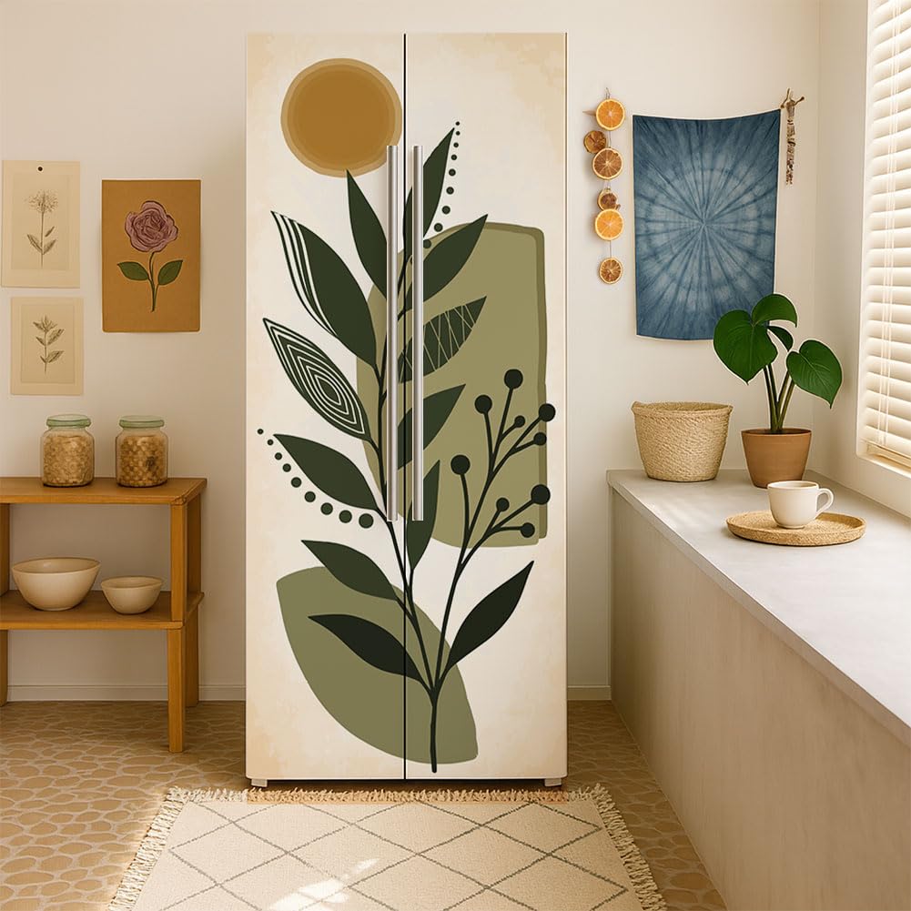 Set di 2 adesivi per porta del frigorifero, stile bohémien, autoadesivi, rimovibili, decorazione per cucina, bar, 41,5 x 200 cm