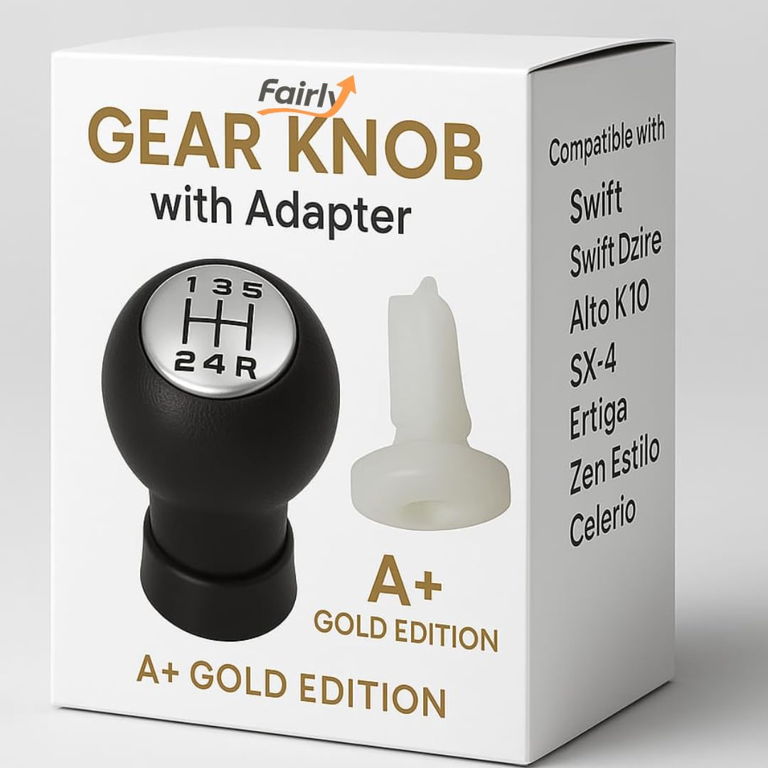 Gear Knob Compatible with Swift, Dzire, Alto K10, SX4, Ertiga, Zen Estilo, Celerio | with Adaptor Sleeve | Black Lever Knob | Fairly A+ Plus Gold Edition