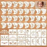 Quilax 46 Stück Gesichtsbemalungs Schablonen, Make-up SchablonenSet für Kinder, Wiederverwendbare Gesichtsfarbe Vorlagen, TattooSchablone,für Make-up, Party, Karneval, Weihnachten Halloween