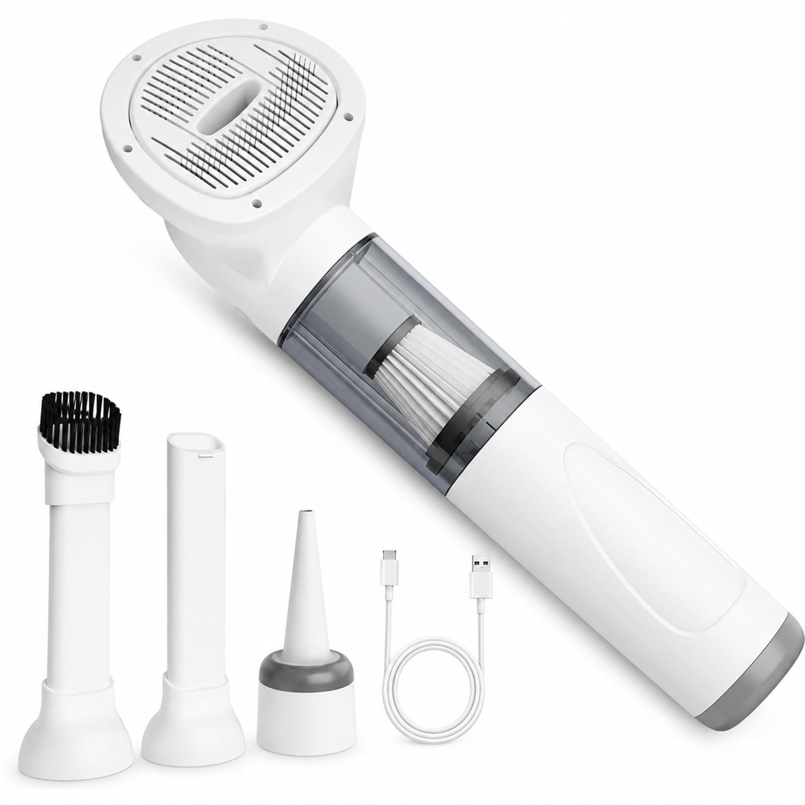 Cordless Dog Grooming Vacuum, 3-in-1 Pet Hair With 4200Pa Suction, Handheld Rechargeable Pet Vacuum Cleaner With Comb And Blow Dryer, White For Cats Dogs Shedding Hair(White)
