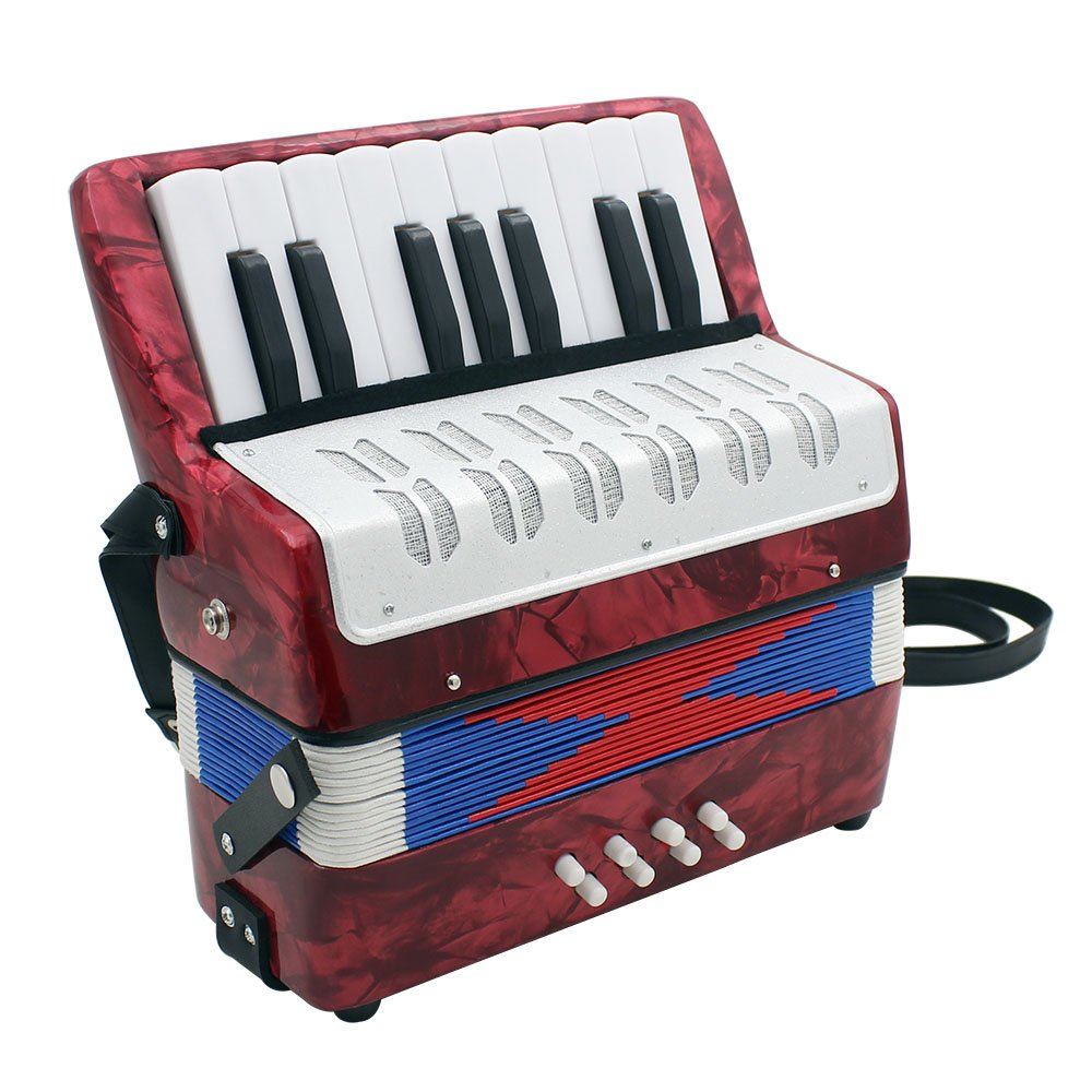 Aoresac Fisarmonica Elegante e Trendy Moderna 17 Tasti 8 Bassi Mini Piccolo Strumento Musicale Educativo Giocattolo Suono Melodioso Chiaro e Squisito con Tracolla Regolabile per B (Rossa)