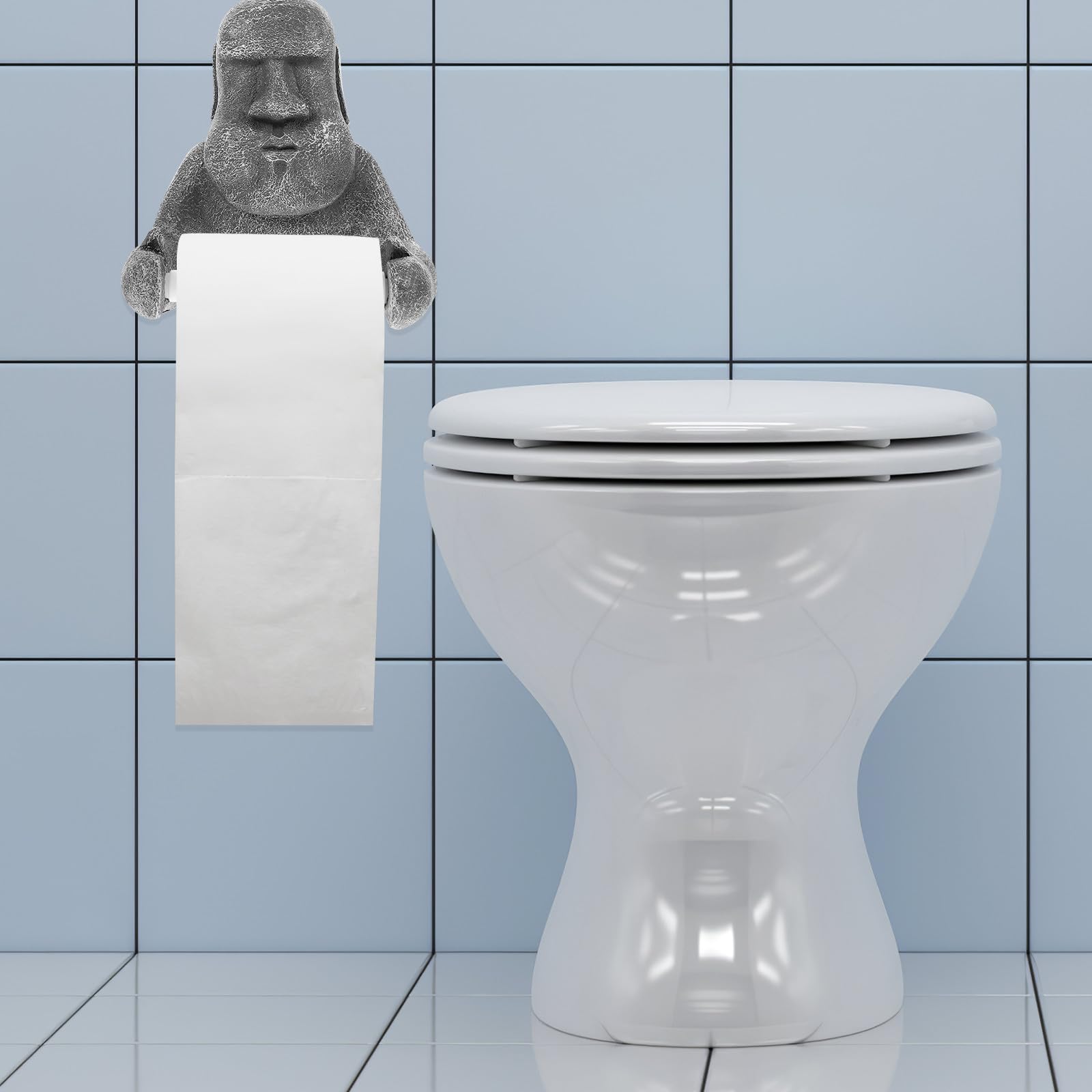 SOLUSTRE Porte-Rouleau et Décor Créatif de Papier Essuie-Tout en Résine Forme Statue Moai, Structure Stable pour Salle de Bain ou Toilettes