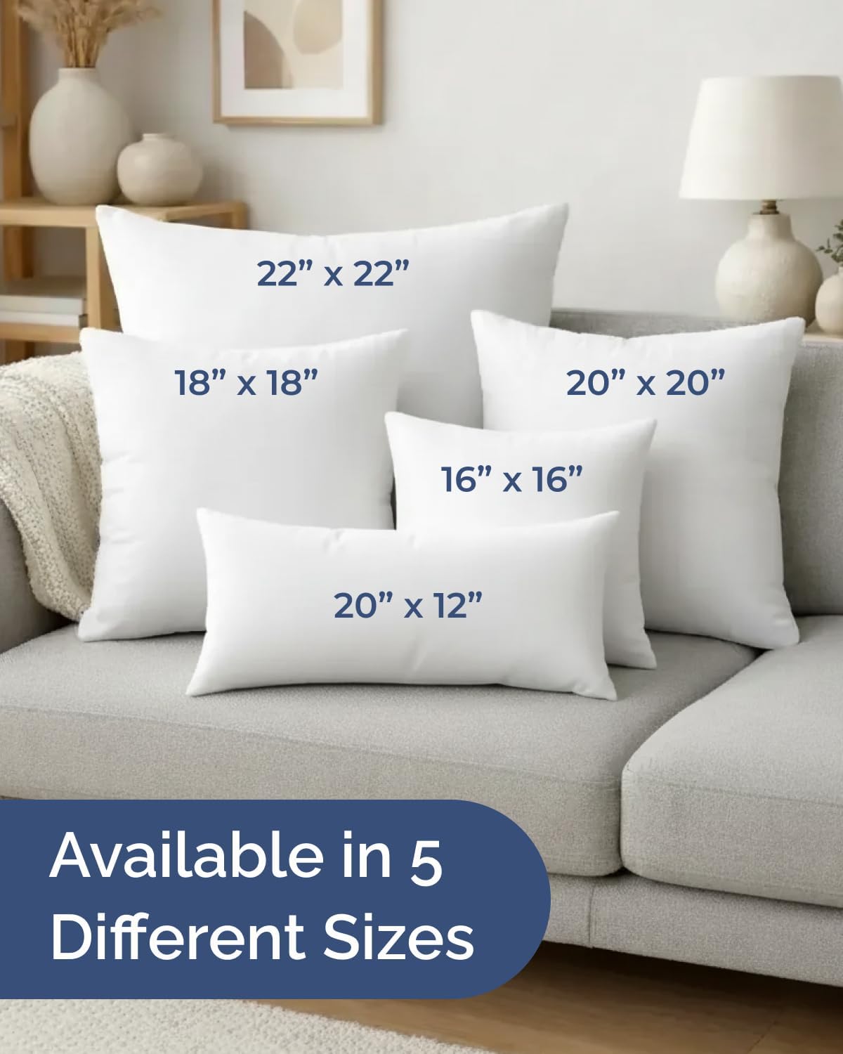 Throw Pillow Inserts - Pack of 2, White - 12 x 20 Inches, Down Alternative Pillows for Bed, Sofa and Couch - Fluffy Decorative Stuffer Pillow for Indoors & Outdoors - Sham Stuffer - Machine Washable - Image 5
