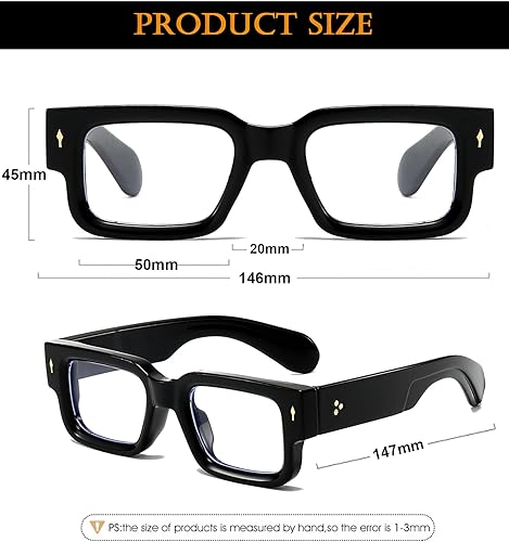 Miniatura 6 de EYLRIM Gafas cuadradas de marco grueso para mujeres y hombres, anteojos rectangulares gruesos para luz azul, lentes sin receta