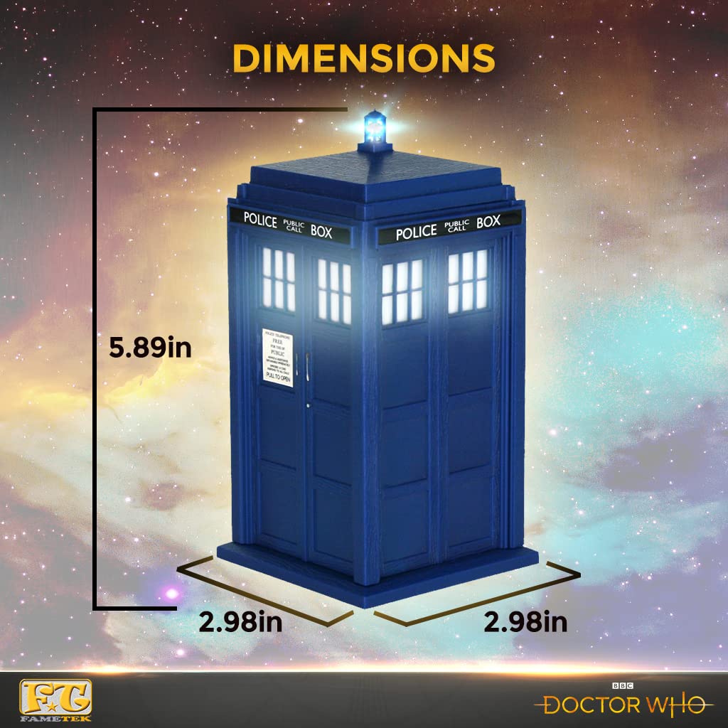 FAMETEK Altavoz Bluetooth Doctor Who Tardis. Reproduce música, se ilumina, efectos de sonido detallados de la tardis. El mejor regalo de Doctor Who. Coleccionables de Doctor Who