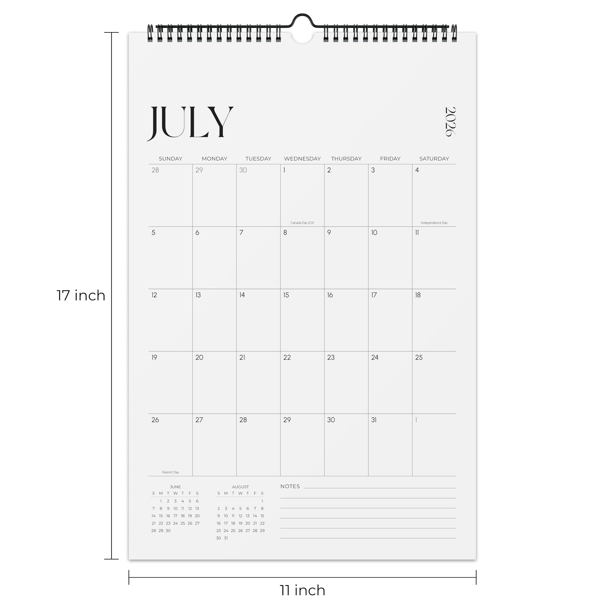 Jokotha Wandkalender 2026-2027, 18 monatlicher Wandkalender von Juli 2026 bis Dezember 2027, 27,9 x 43,2 cm, Doppeldrahtbindung, Hängekalender für Zuhause & Büro, vereinfacht