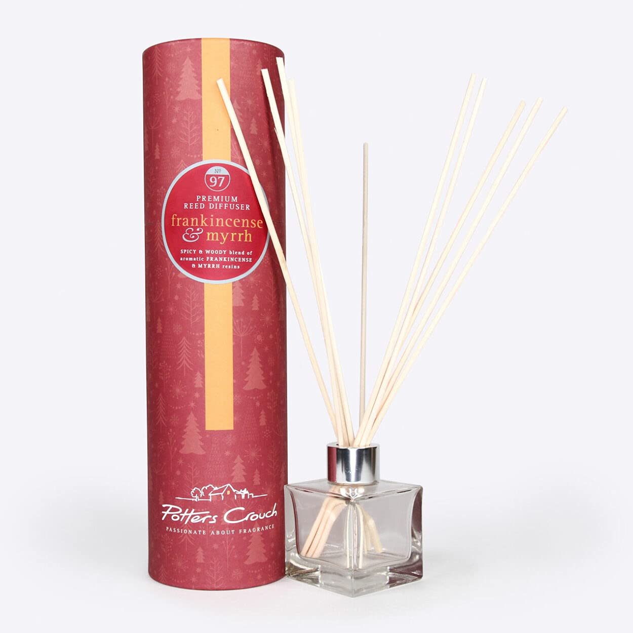 Potters Crouch Clear No.97 Frankincense & Myrrh Festive Vegan Friendly Luxury Oil Diffuser Gift Set With Sticks 100Ml