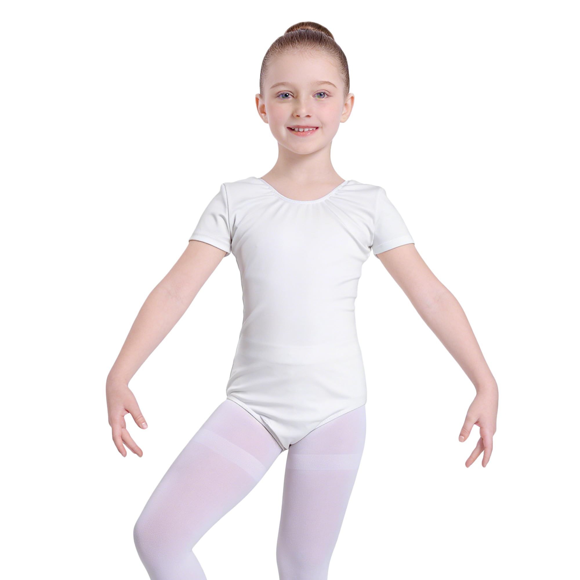 Carnavalife Maillot Ballet Niña Manga Corta Leotardo Danza Infantil Body Gimnasia Rítmica Elástico Escote Redondo Uniforme Clase Baile Negro Rosa Blanco — view 8