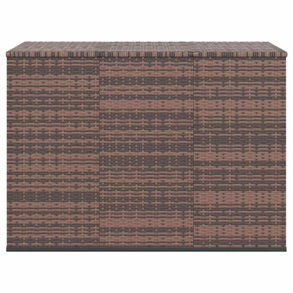 Coffre à coussins de jardin en rotin synthétique - Marron - 145 x 100 x 103 cm - Avec vérin à gaz - Résistant aux intempéries - Pour balcon, terrasse, extérieur, espace de rangement et