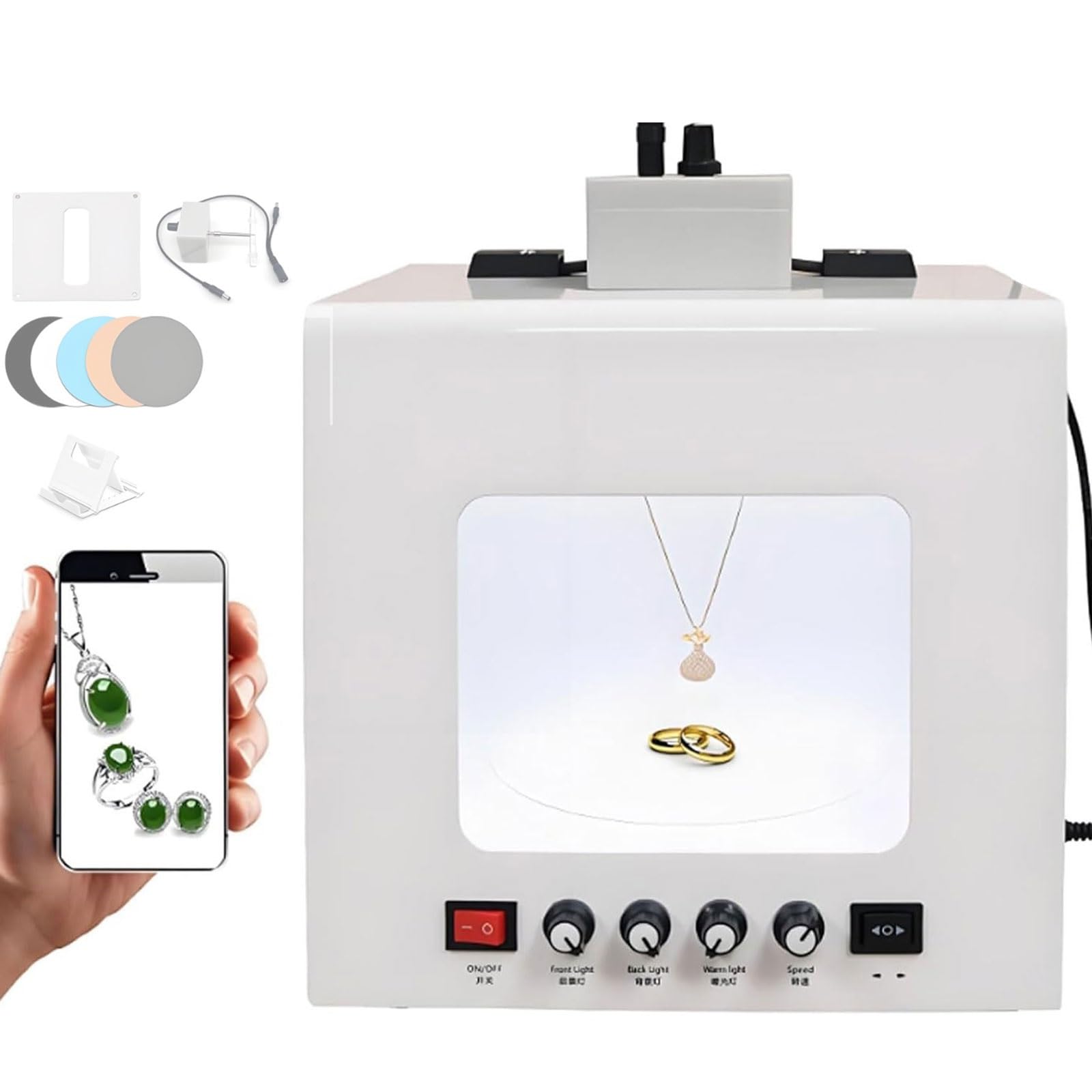 Electric Photo Studio Light Box, 360° Rotating Turntable Photography Jewelry Shooting Tent Softbox with 4 LED Lights, Brightness 3000-5500k Adjustable, for Jewelry, Small Items(TB30-B)