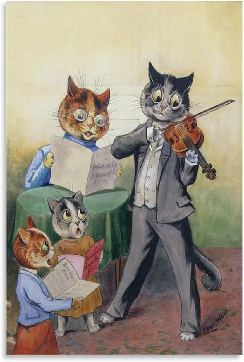 ZZYGGN GMGSW Louis Wain Poster《The Musical Family》Canvas Painting Louis Wain Wall Art Aesthetic Animal Prints for Home Decor Wall Picture 16x20in Unframed
