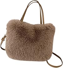 Perfeclan Furry Shoulder Bag for Women Soft Shoulder Bag Plush Shoulder Bag, mocha