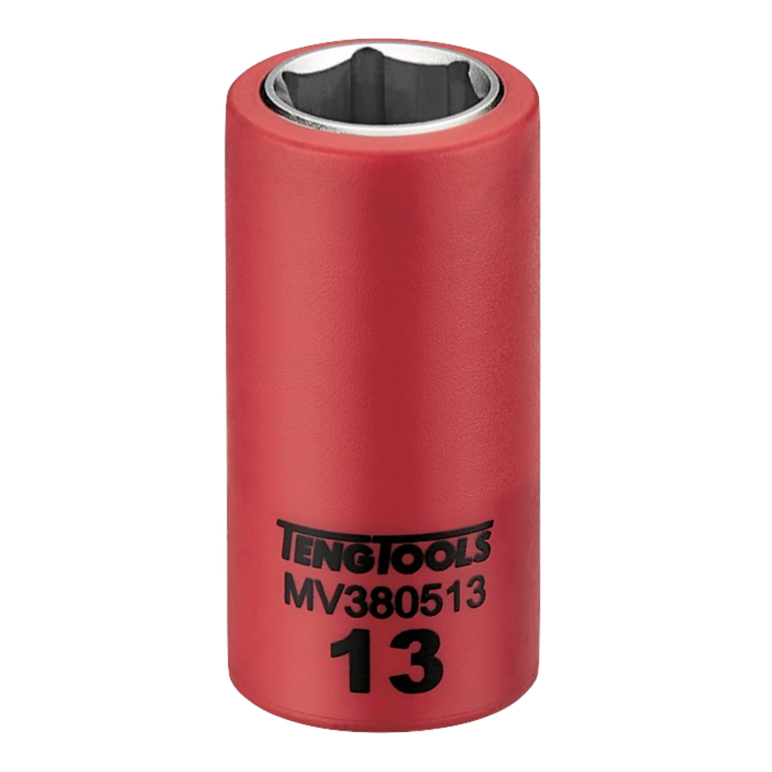 Teng Tools 3/8 Inch Drive 13MM Metric 6 Point 1000 Volt Shallow Insulated Socket | Electricians Tool | Insulated Tool | Electrical Tool - MV380513