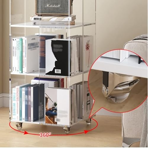 Miniatura 7 de WAEYZ Estantería giratoria, material acrílico, rueda giratoria de 360 grados, chapa ancha de grano de madera, grosor de la tabla de 0.591in,