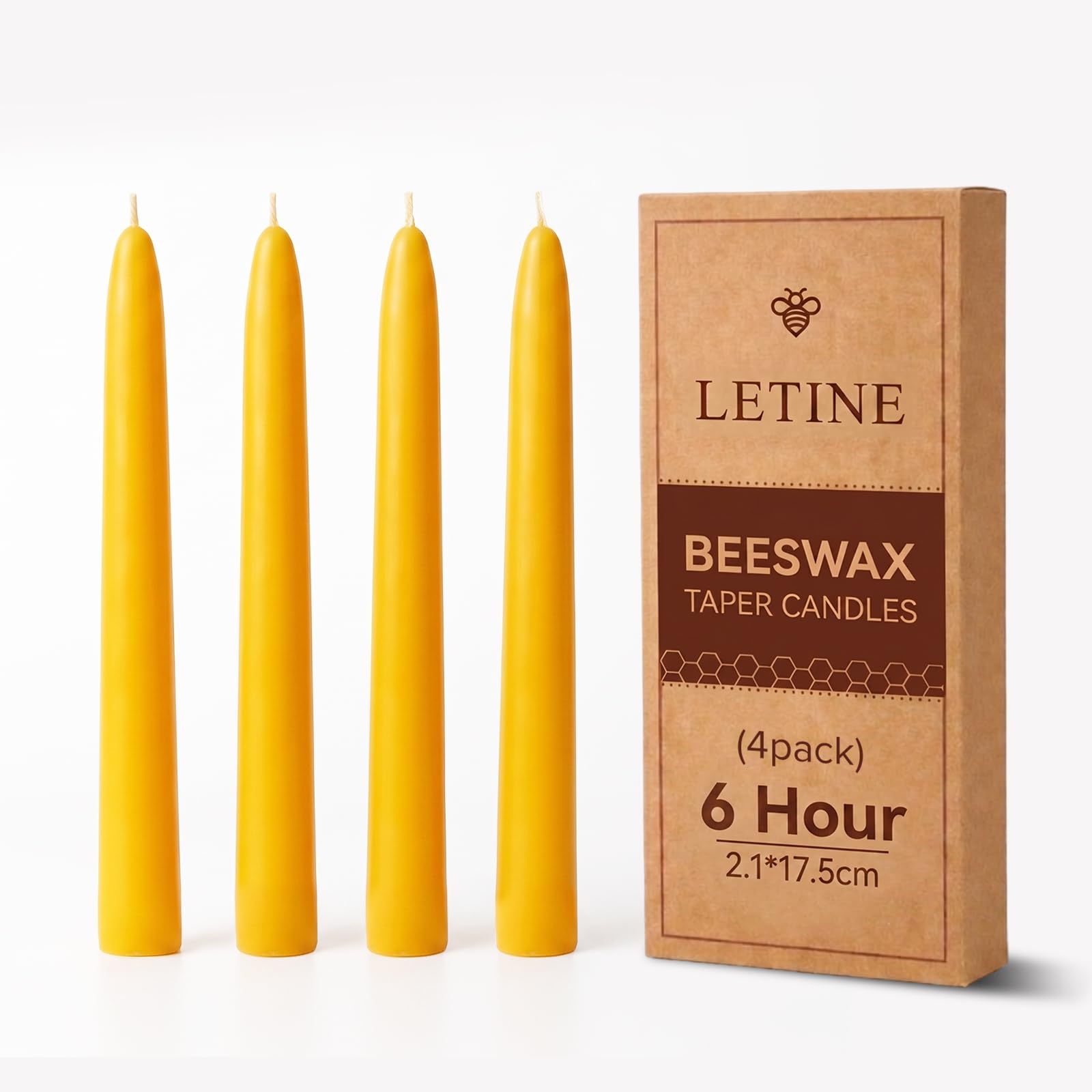 4 Packs Beeswax Taper Candles, 7 Inches Natural Dinner Candle Candlesticks