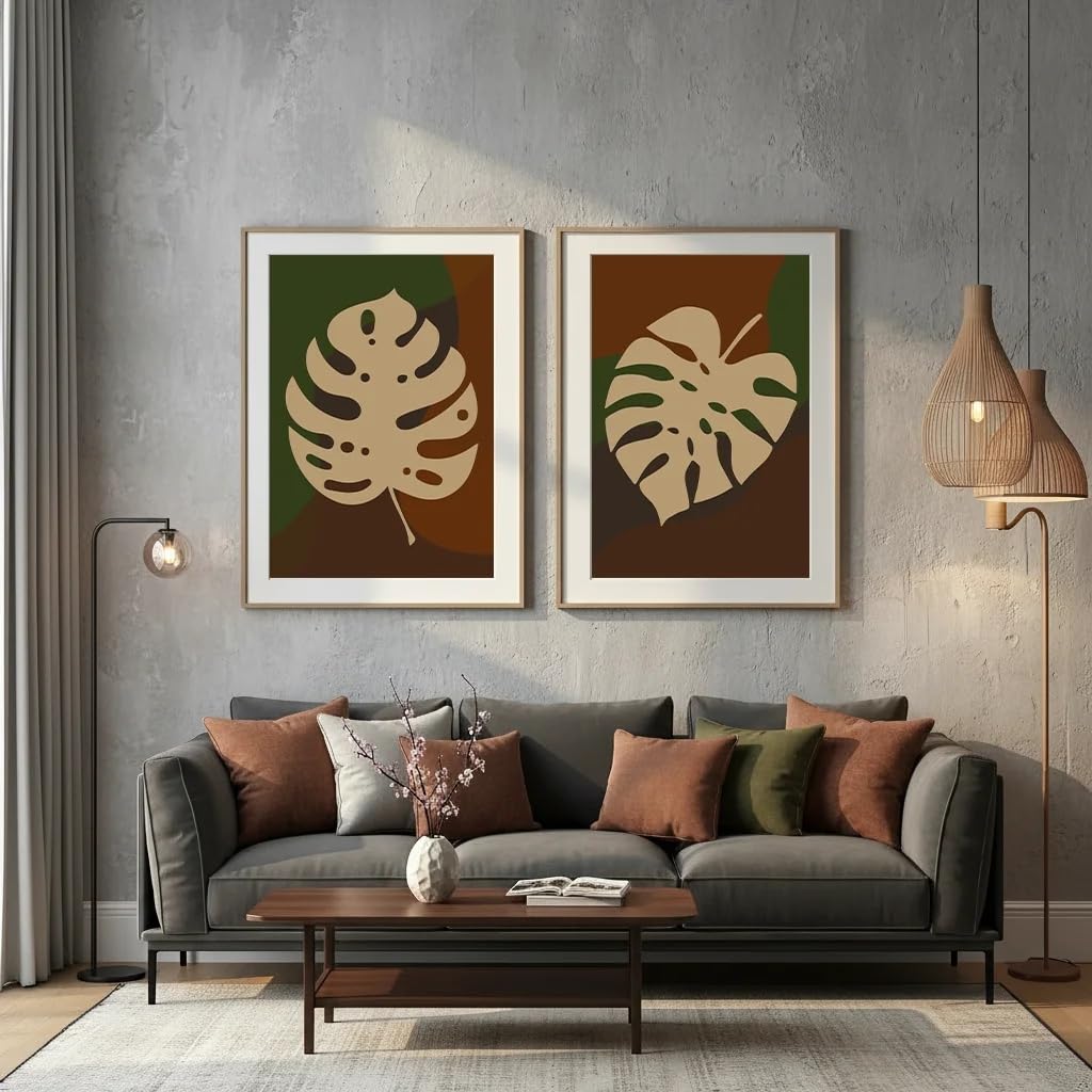 LTjiajuypd Boho Abstract Wall Art, Vintage Monstera Leaf Botanical Canvas Painting Plant Poster Print For Living Bedroom Decor(60x85cm-2Pcs)