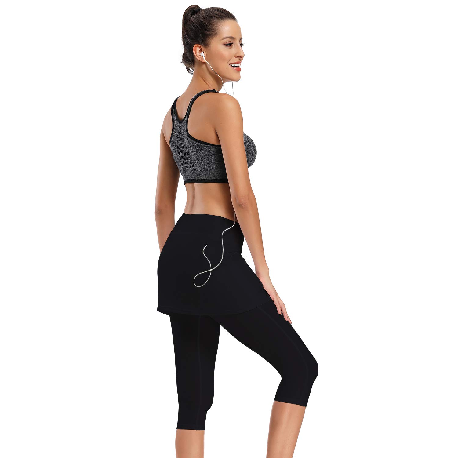 Ibeauti Leggings Capri da donna, UPF 50+, con gonna, per yoga, golf, tennis, con gonna, per corsa, allenamento attivo
