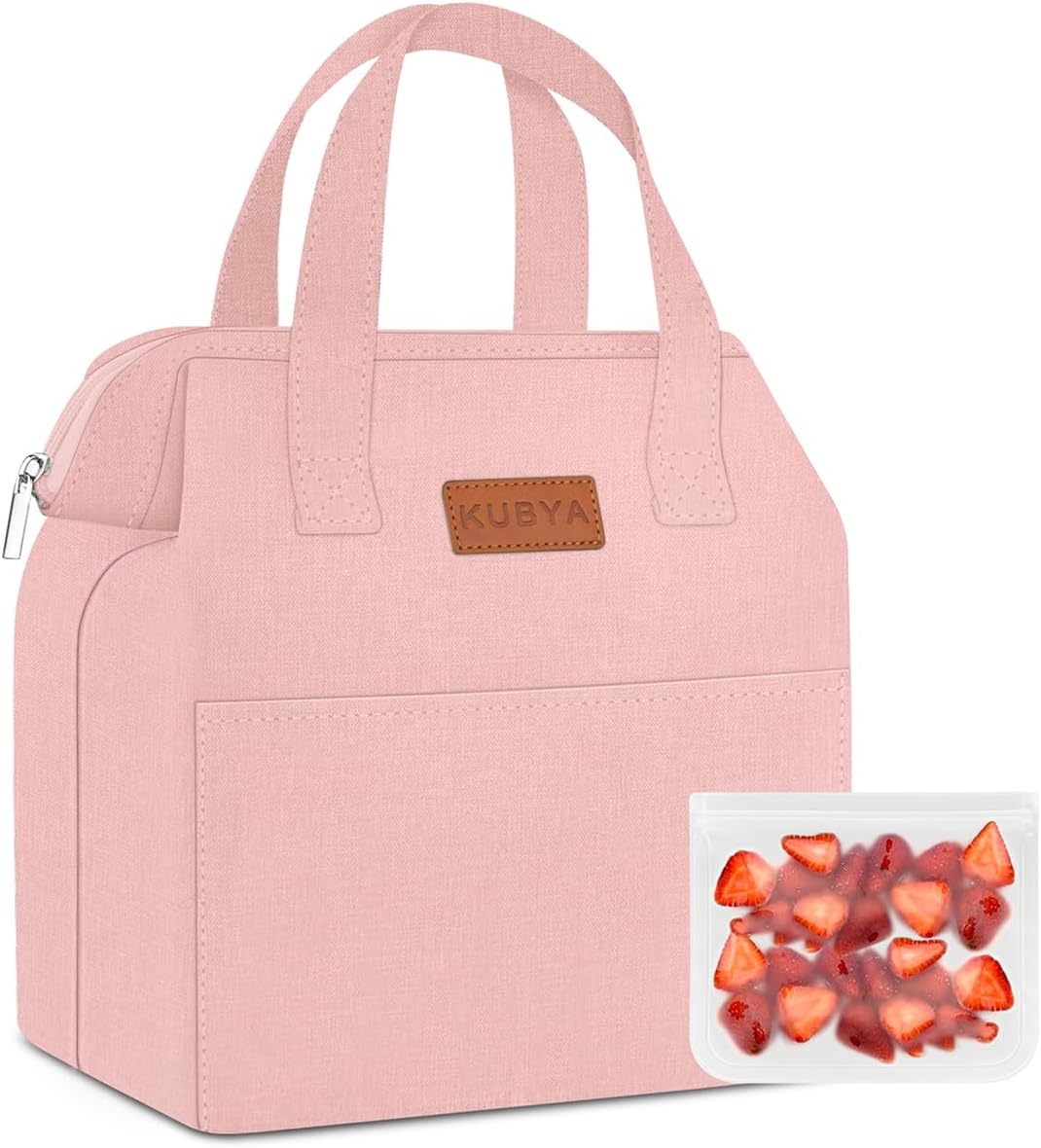 Lunch Bag Women, Lunch Box for Women Men Insulated Lunch Bag & 1 Food Storage bag Simple Reusable Lunch Tote Bag for Work, Picnic Beach or Travel (Pink)