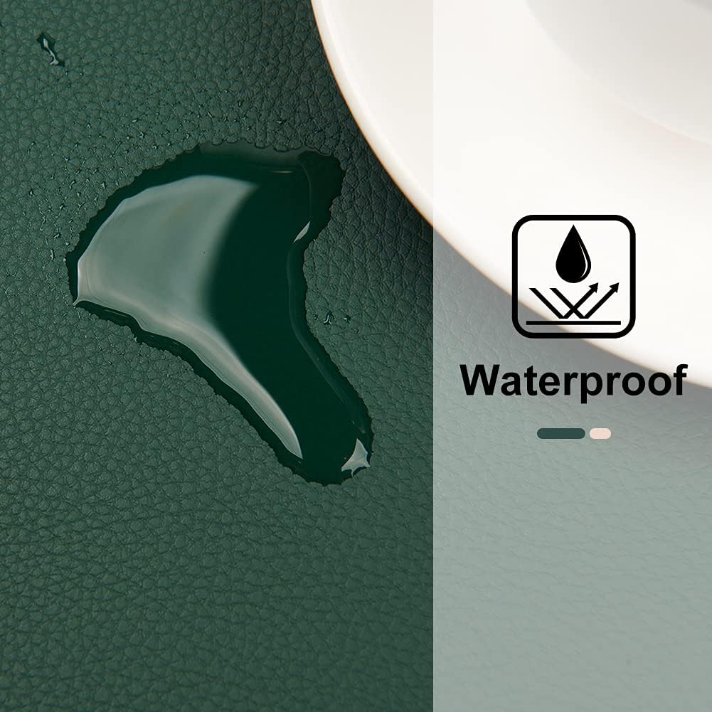 Placemats Faux Leather Round Table Mats Set of 4 with Coasters, Heat-Resistant Waterproof Non-Slip Washable Mats for Kitchen Dinning Table, PU Table Mats (Green+Beige)
