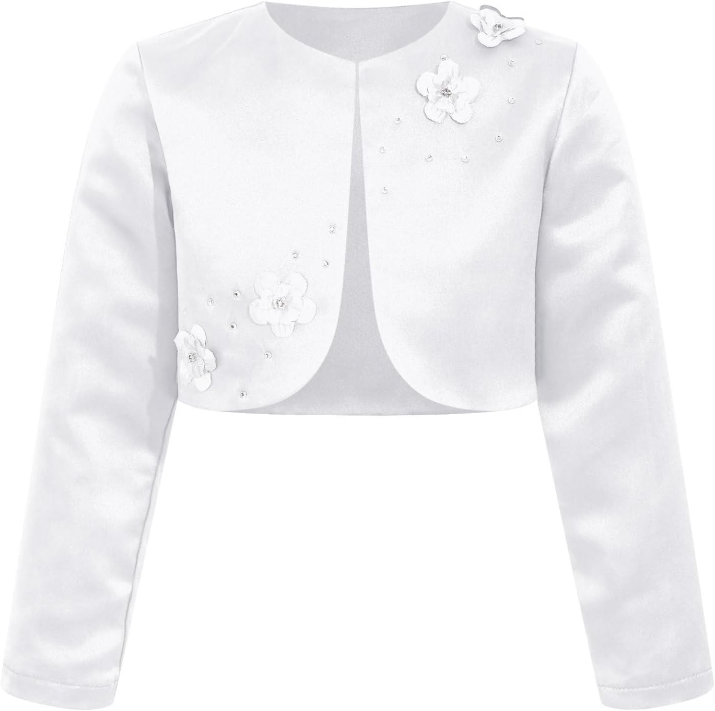Kids Girls Satin Cropped Bolero Shrug Cardigan 3D Applique Jacket Coat Dress Cover Up