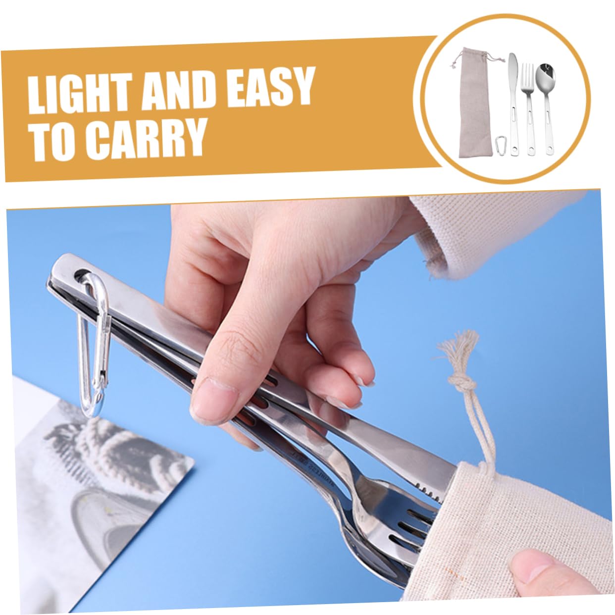 Vajilla Portátil Camping 5pcs Cubiertos De Acero Inoxidable Tenedor Cuchara Cuchillo Adecuado para Excursiones