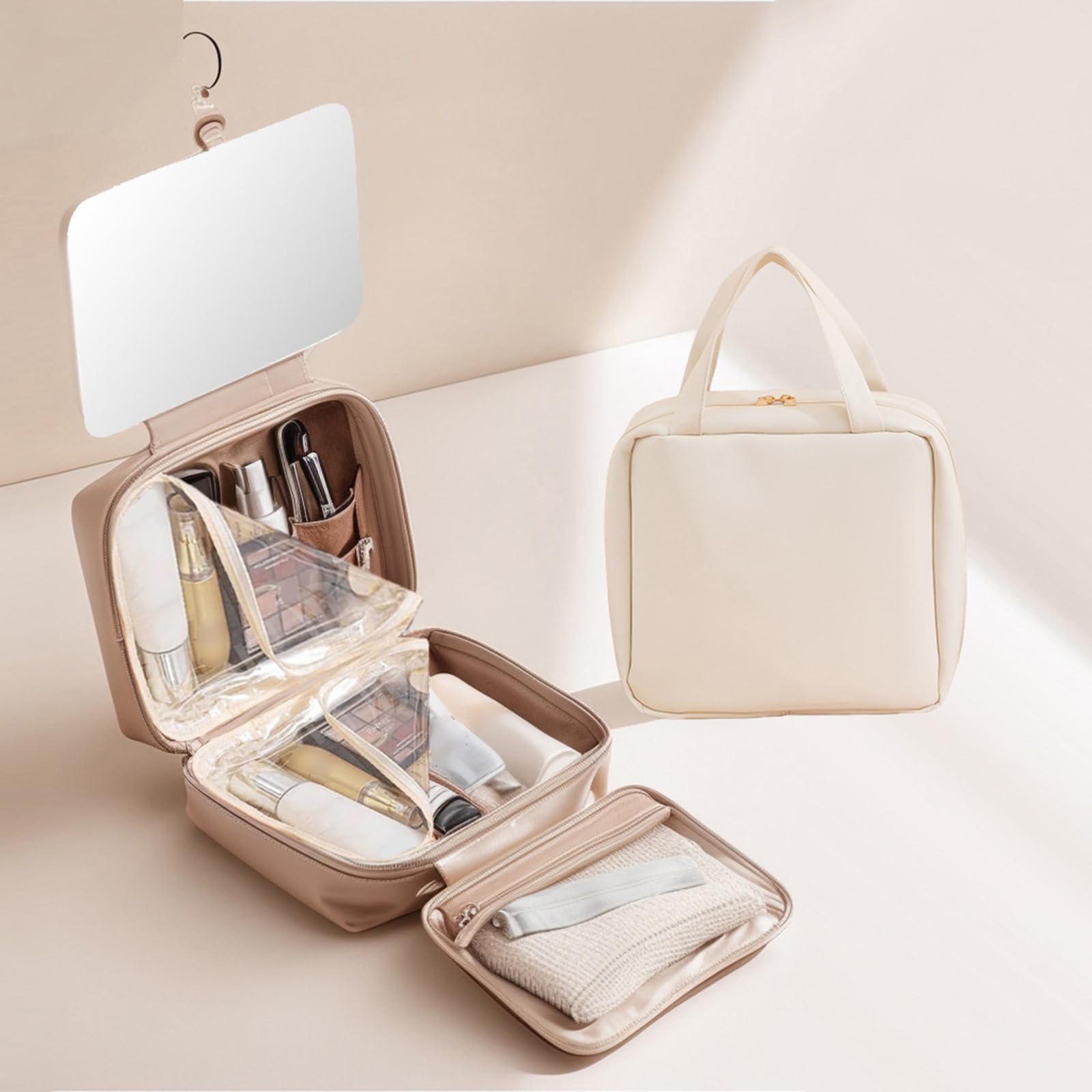 Borsa da toilette da viaggio con gancio per appendere, trucco resistente all ' acqua, cosmetici essenziali, organizzatori, trucco impermeabile