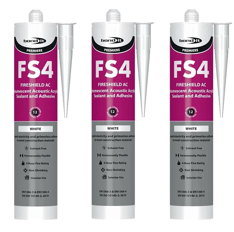 Bond It Fireshield AC Intumescent Acrylic Sealant, White, 310ml EU3 - Pack of 3