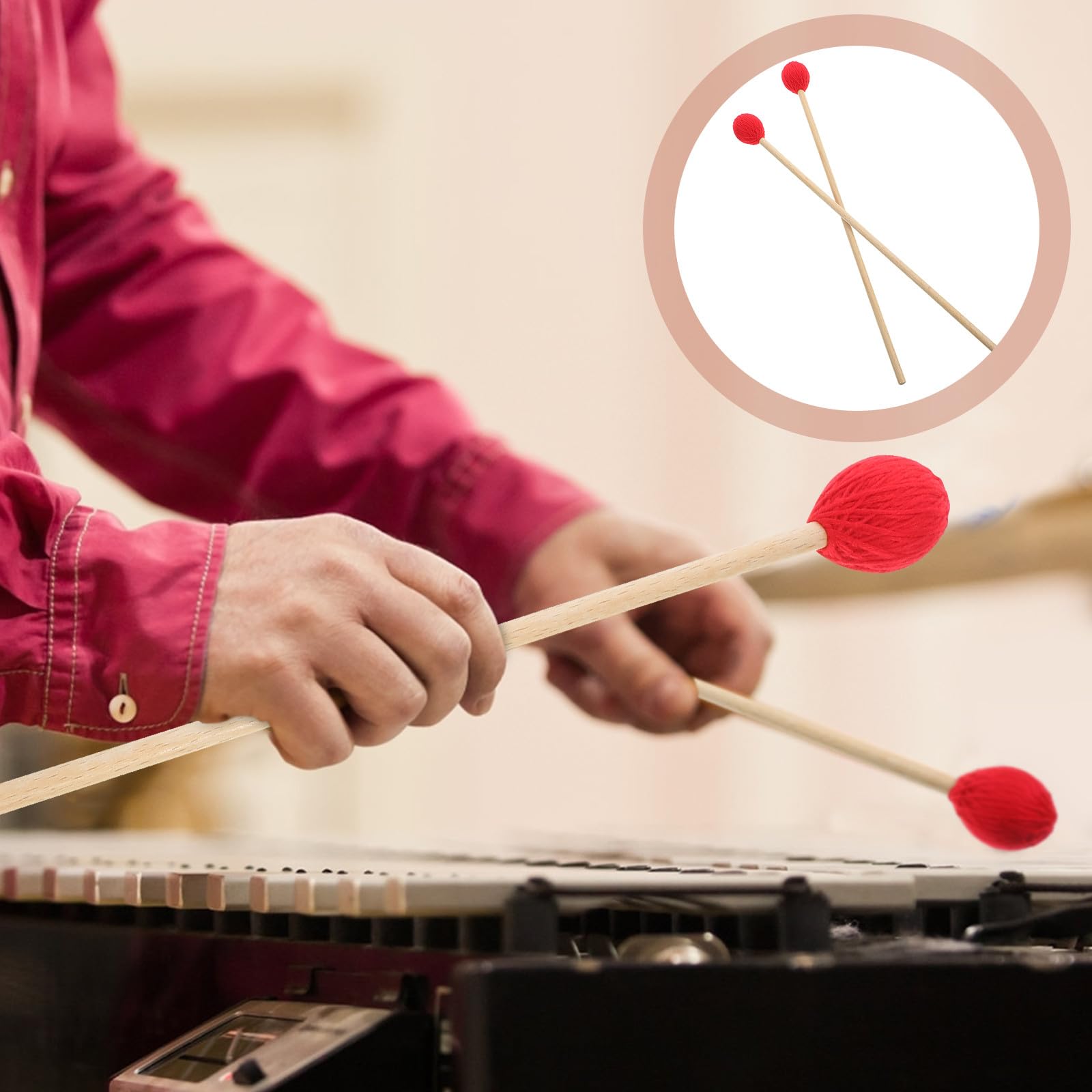 Mazos de Marimba Mango de Madera de Arce, Baquetas para Percusión en Par, Cabezal Envuelto en Hilo Rojo, Accesorios para Instrumentos Musicales, Uso Profesional y Principiantes,