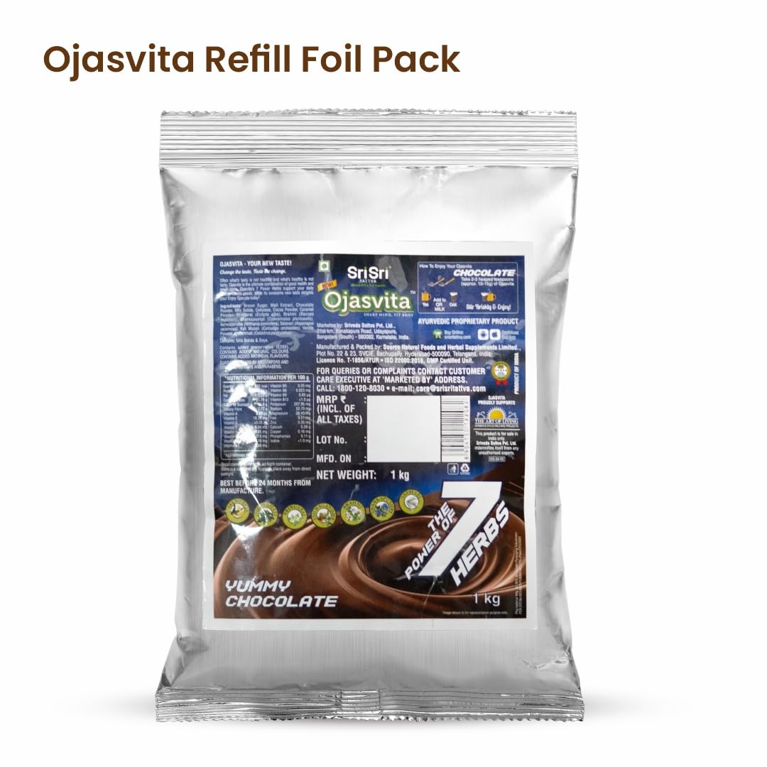 Sri Sri Tattva Chocolate Ojasvita | For Sharp Mind and Healthy Body | Milk Mix | Goodness of 7 Herbs| Immunity Booster – 1kg Foil Pack