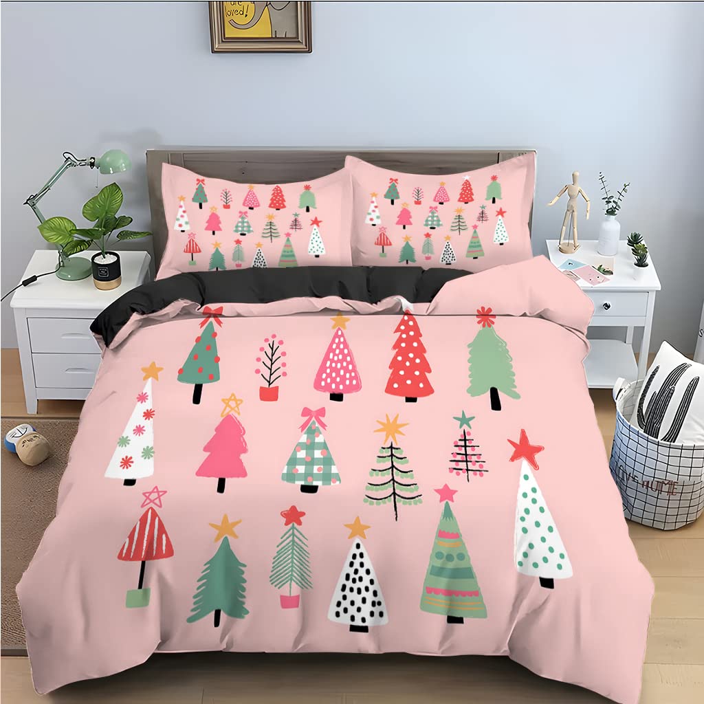 Generisch Weihnachten Deko - Weihnachten Bettwäsche 155x220 Winter, Mädchen Rosa Weihnachtsbaum Bettbezug 3teilig Mit 2 Kissenbezug 80x80, Weiche Mikrofaser Winterbettwäsche Mit Reißverschluss Z*&88