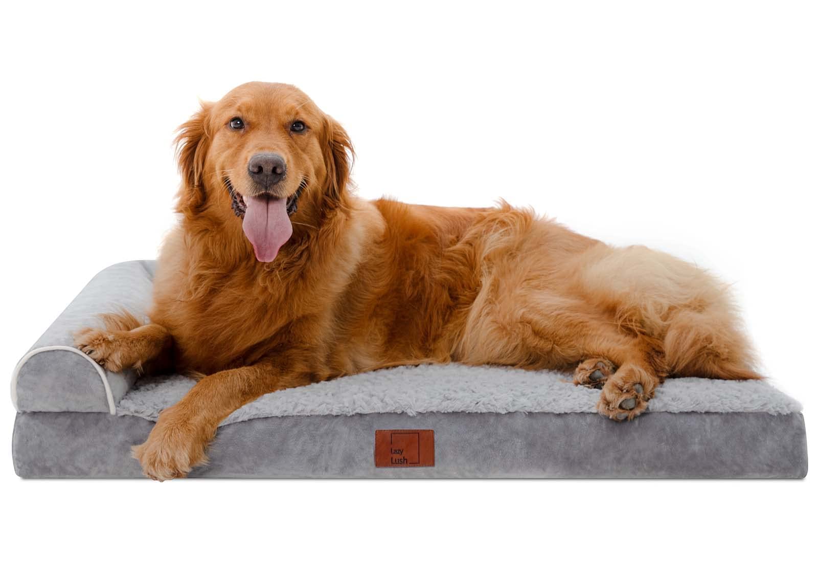 Lazy LushL-Shape Orthopedic Dog Bed for Large Dogs, Bolster Sofa Bed Plush Comfy Pet Couch Bed with Egg Crate Foam and Removable Cover, Washable Dog Bed (Large)