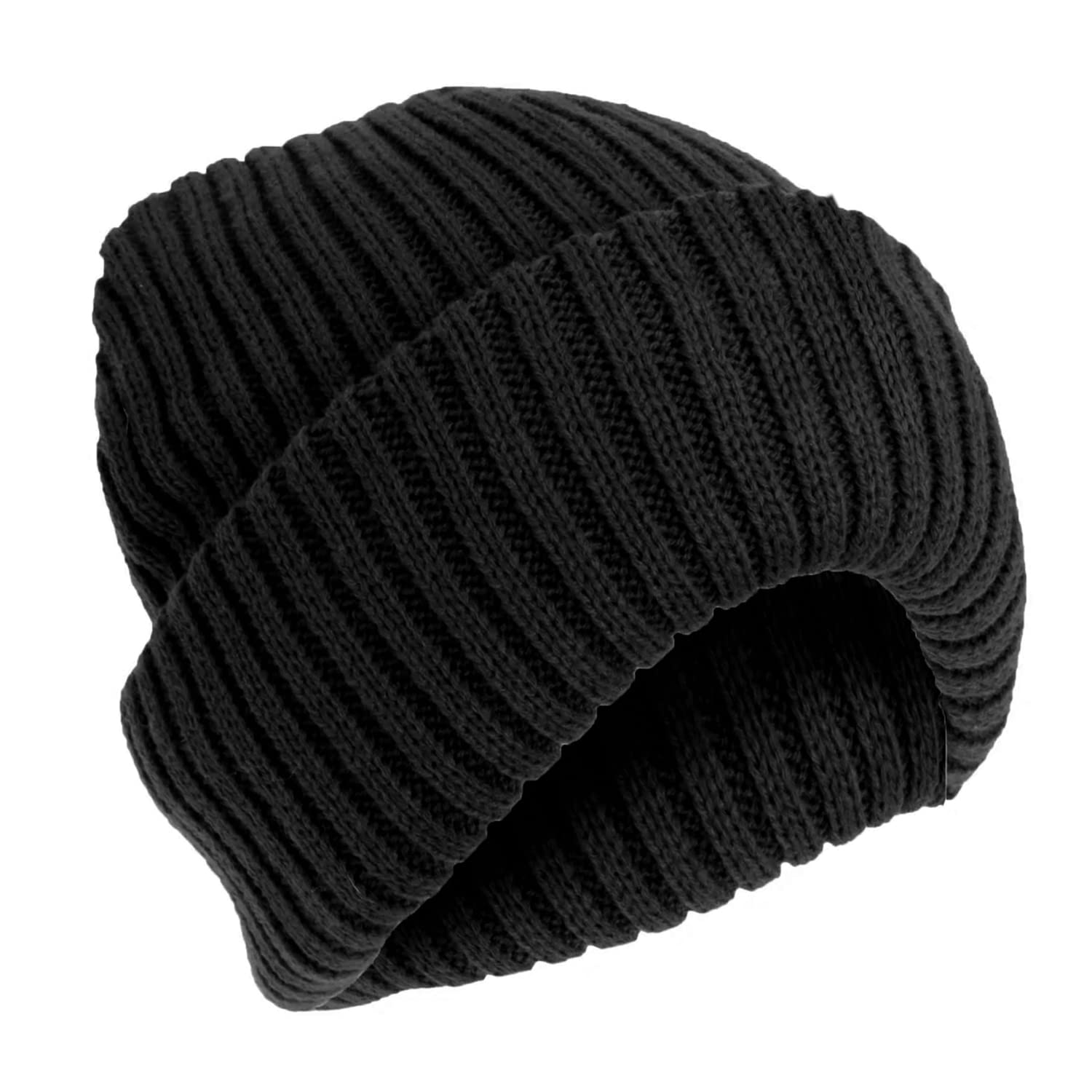 HiFEN® Mens Thinsulate Lined Winter Thermal Ski Beanie Hat Ribbed Chunky Warm Comfortable Insulated Breathable Soft Headwear Black