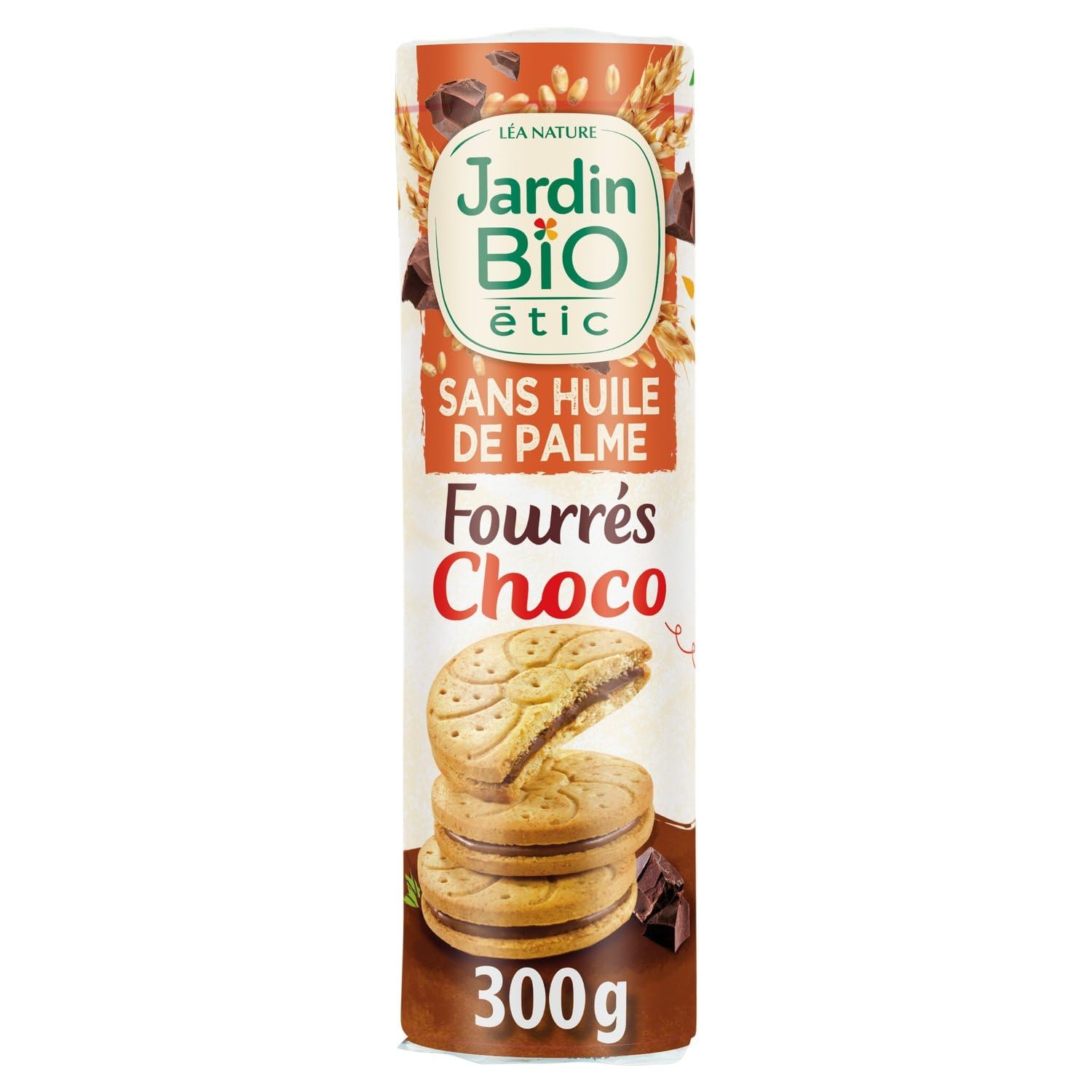 Goûter gourmand sans huile de palme — JARDIN BIO ETIC biscuits fourrés cacao bio, format 300g, 15 biscuits - Lot de 4