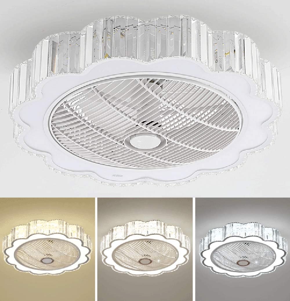 Popular Orillon Modern Flush Mount Crystal Ceiling Fan with Light for Indoor Kitchen Bathroom Bedroom, 22 inches Chandelier Fan Remote LED 3 Color Lighting Low Profile Quiet Hidden Electric Fandelier