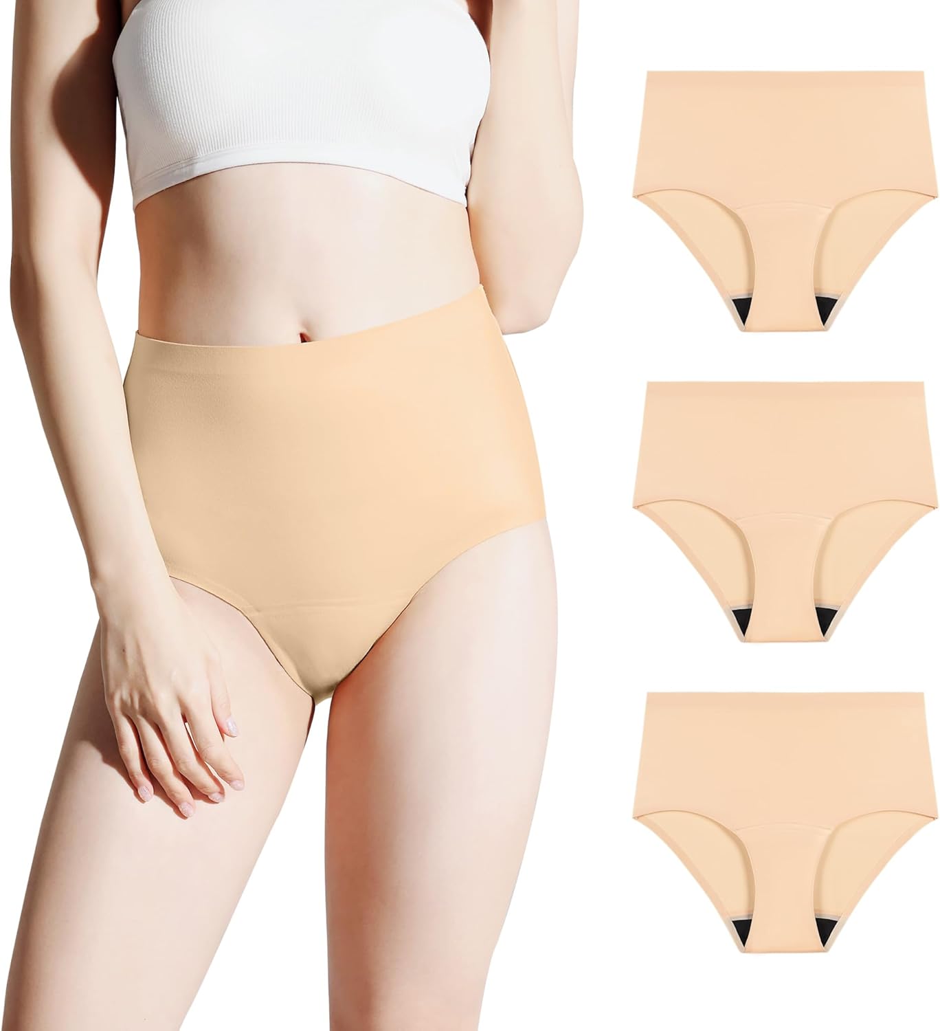 BATTEWA Incontinence Underwear for Women Washable, Leak Proof Underwear High Absorbency, Bladder Leak Underwear Protective Briefs, Seamless Panties 50ml, 3 Pack (Beige, Medium)