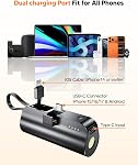 5000mAh Mini Portable Charger with Built-in Type C Connector & Cables,5V 2.4A USB-C Small Power Bank,2 Output Flashlight External Battery Pack Compatible with iPhone 17-12 Pro Galaxy,iPad (Black)