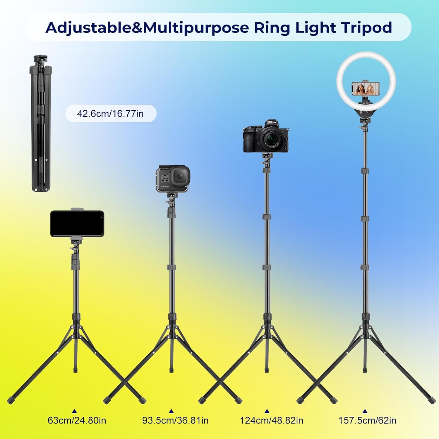 Aureday Ringlicht mit Stativ, 14 Zoll Selfie Ringlicht mit 62 Zoll Stativ Ständer Zusammenklappbar für Live Stream/Makeup/YouTube Video/Fotografie