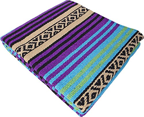 El Paso Designs Peyote Hippie Blanket Classic Mexican Style Falsa Stripe Pattern In Vivid Peyote Colors. Throw, Bed, Tapestry, Or Yoga Blanket. Hand Woven Acrylic, 57" X 74" (Peyote 15) #TOP1